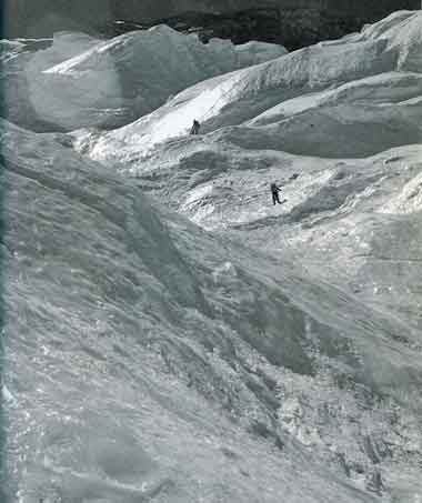 
Climbers just below the Annapurna North Face Sickle ice cliff 1950 - Quest For Adventure book
